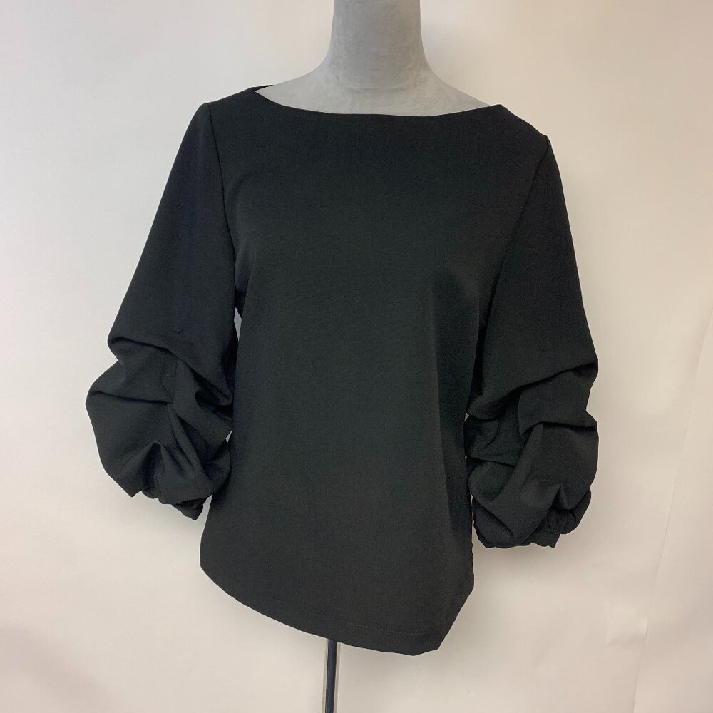Alberto Makali Black Boatneck Top with Sculpted Puff Sleeves